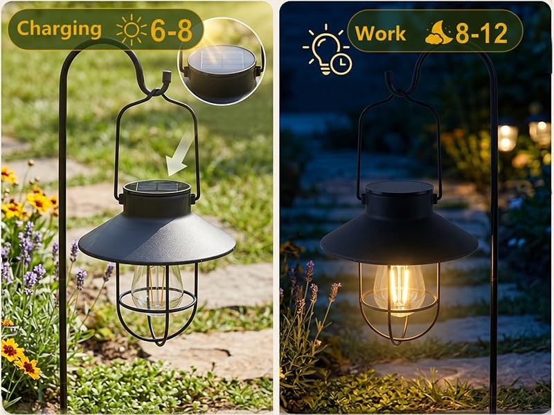 Solar Lantern Hanging Vintage Metal Light with Shepherd Hook