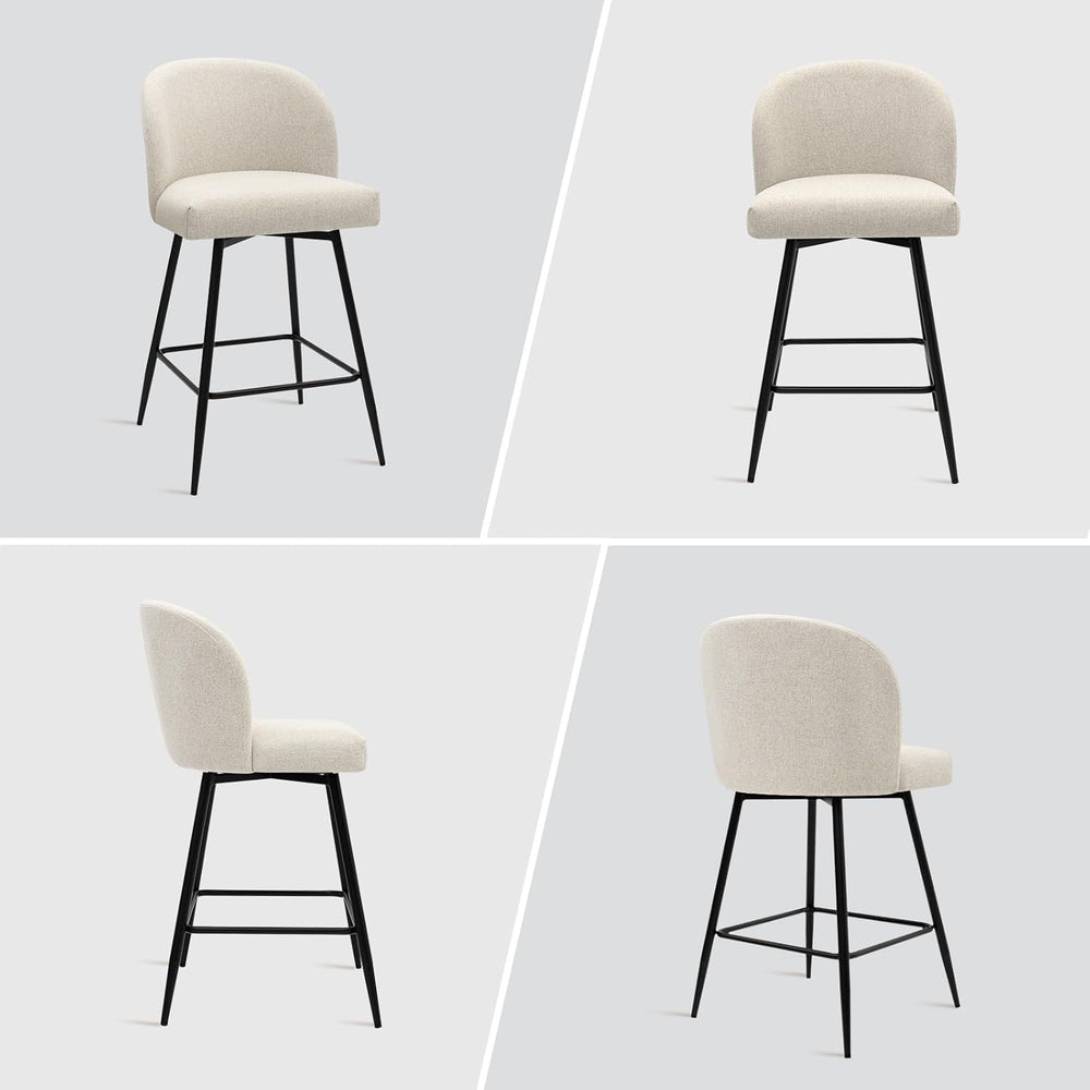 Counter Height Bar Stools Set of 2, 360° Swivel Upholstered Barstools with Ba...