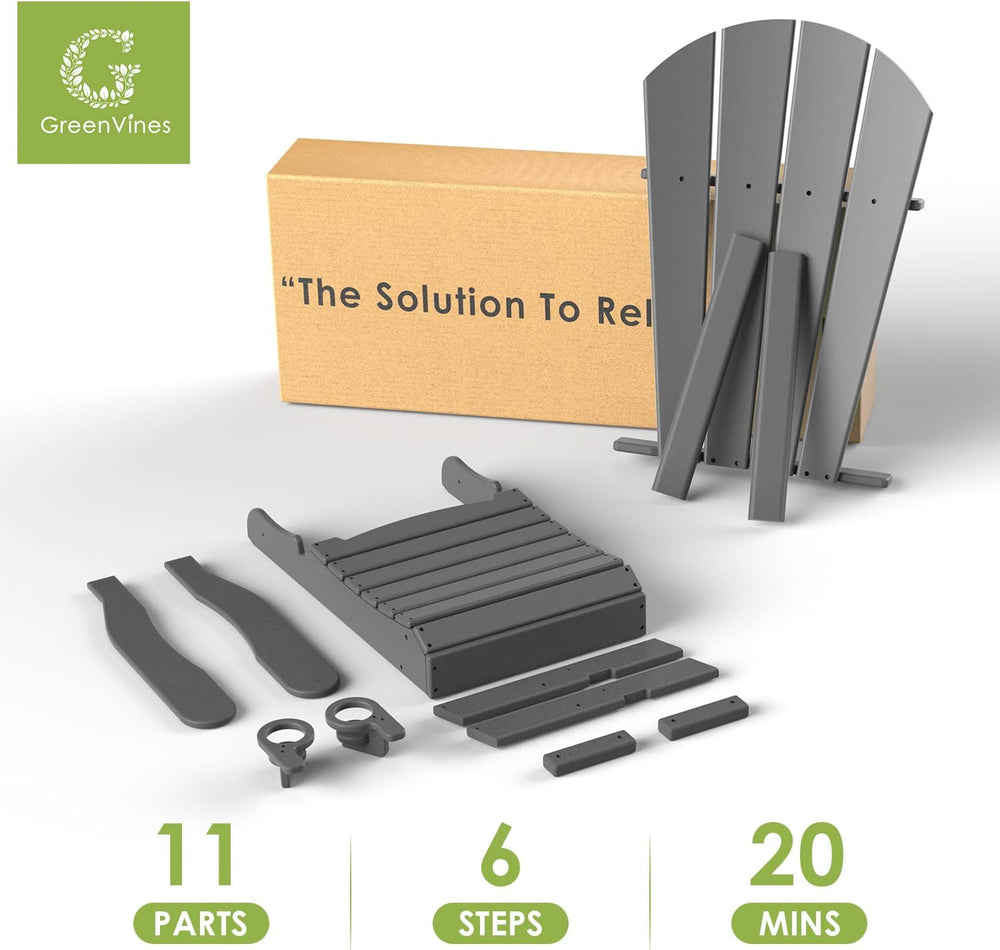 GREENVINES Folding Adirondack-Chairs-with-Ottoman Set of 2, HDPE, Grey
