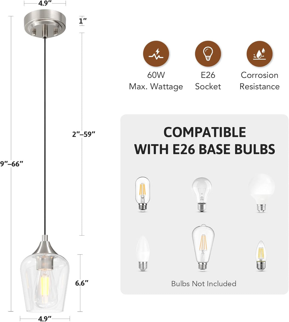VONLUCE Nickel Pendant Light for Kitchen Island, Set of 3