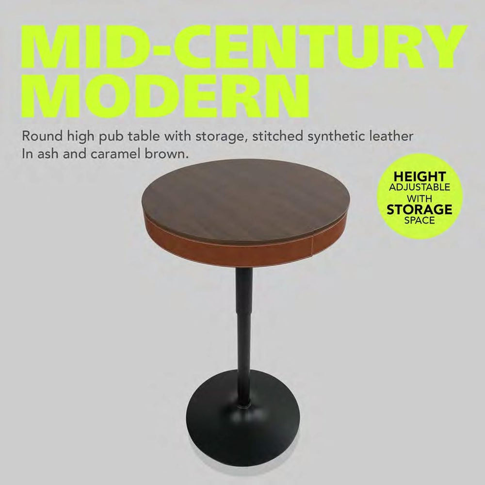 Pearington Adjustable Height Round Bar Table, Mid-Century Modern Pub Table wi...