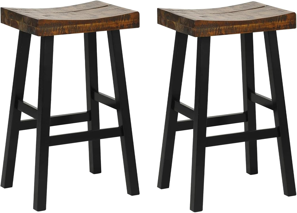 ERGOMASTER Wooden Backless Saddle Barstools Set of 2, 29-inch Bar Height Rust...