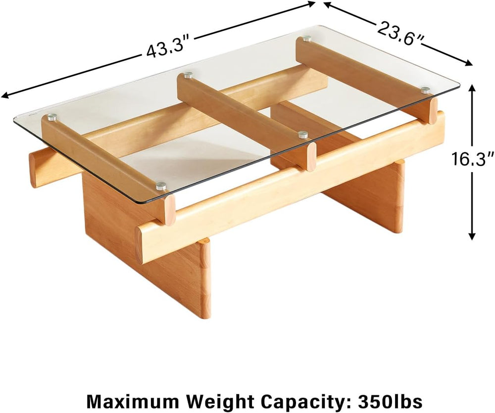 Finekoze Glass Coffee Table for Living Room,100% Solid Wood Coffee Table with...