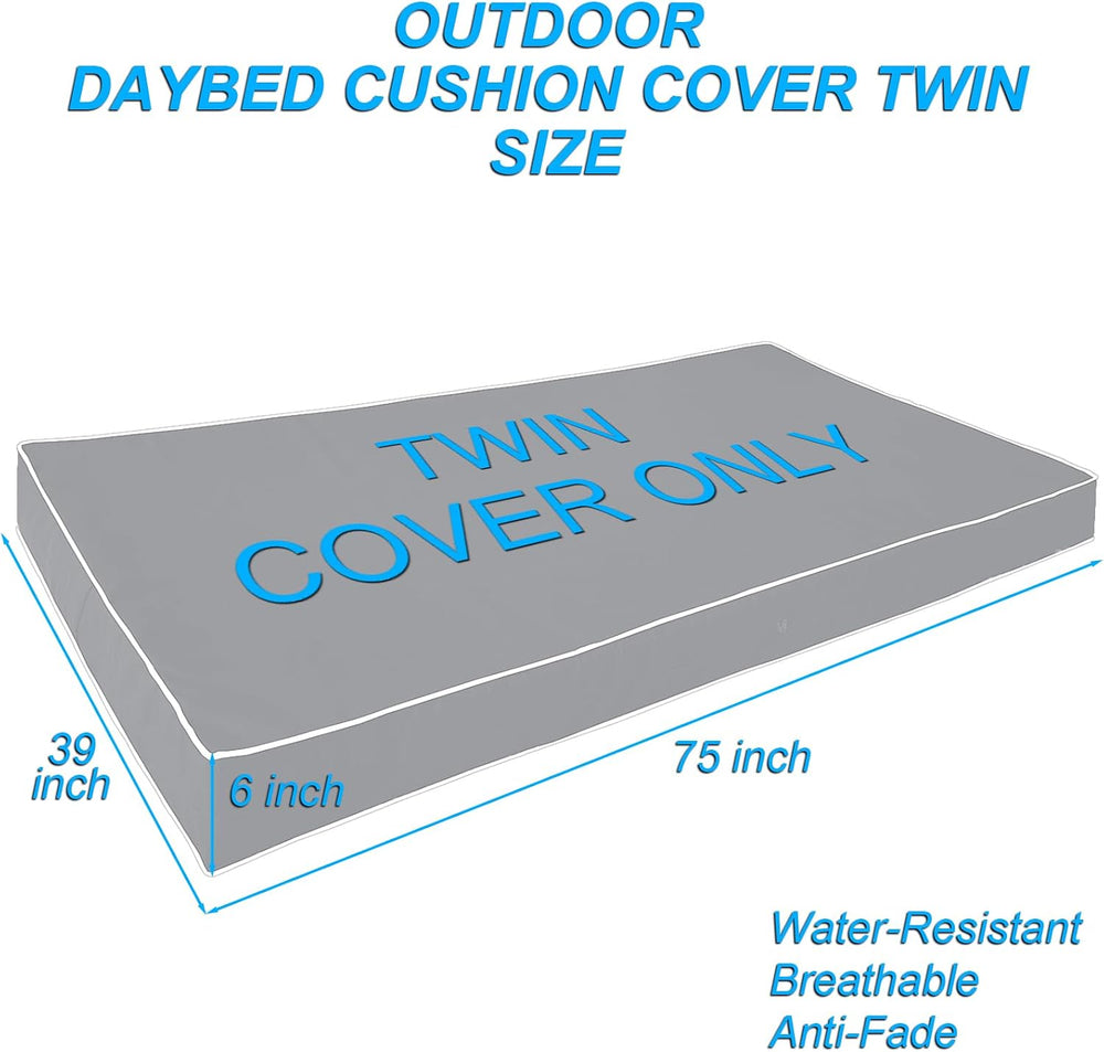 Outdoor Daybed Cushion Cover Twin Size, Porch Swing Bed Mattress Cover with U...