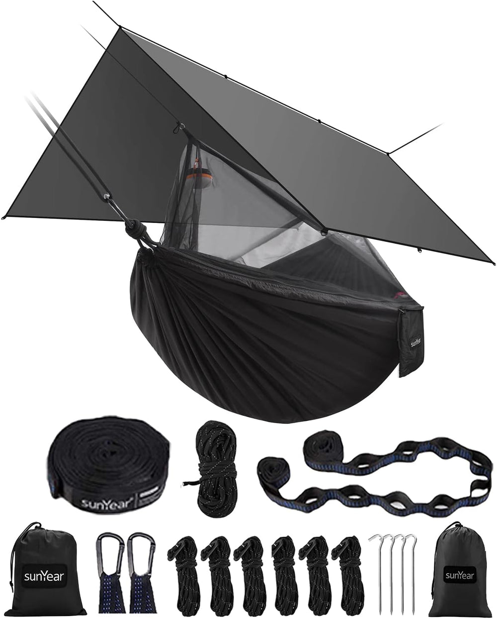 Sunyear Hammock Camping with Rain Fly Tarp and Net, Portable Camping Hammock ...