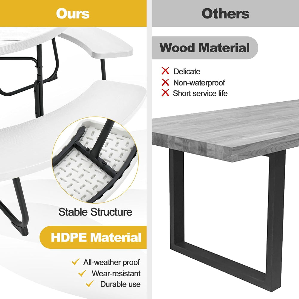 Tangkula 8 Person Picnic Table, Outdoor Round Picnic Table with 4 Built-in Be...