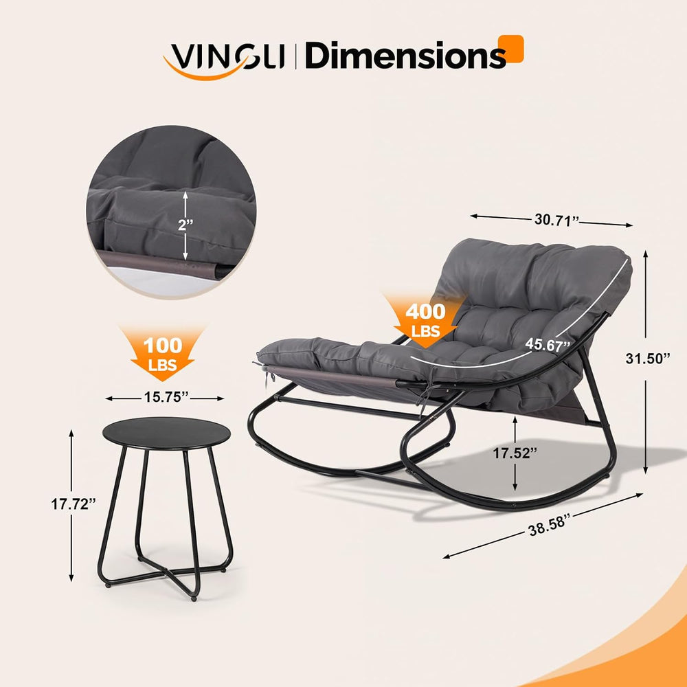 VINGLI Rocking Patio Chairs Set of 2 with Side Table, Heavy Duty 400 LBS Capa...