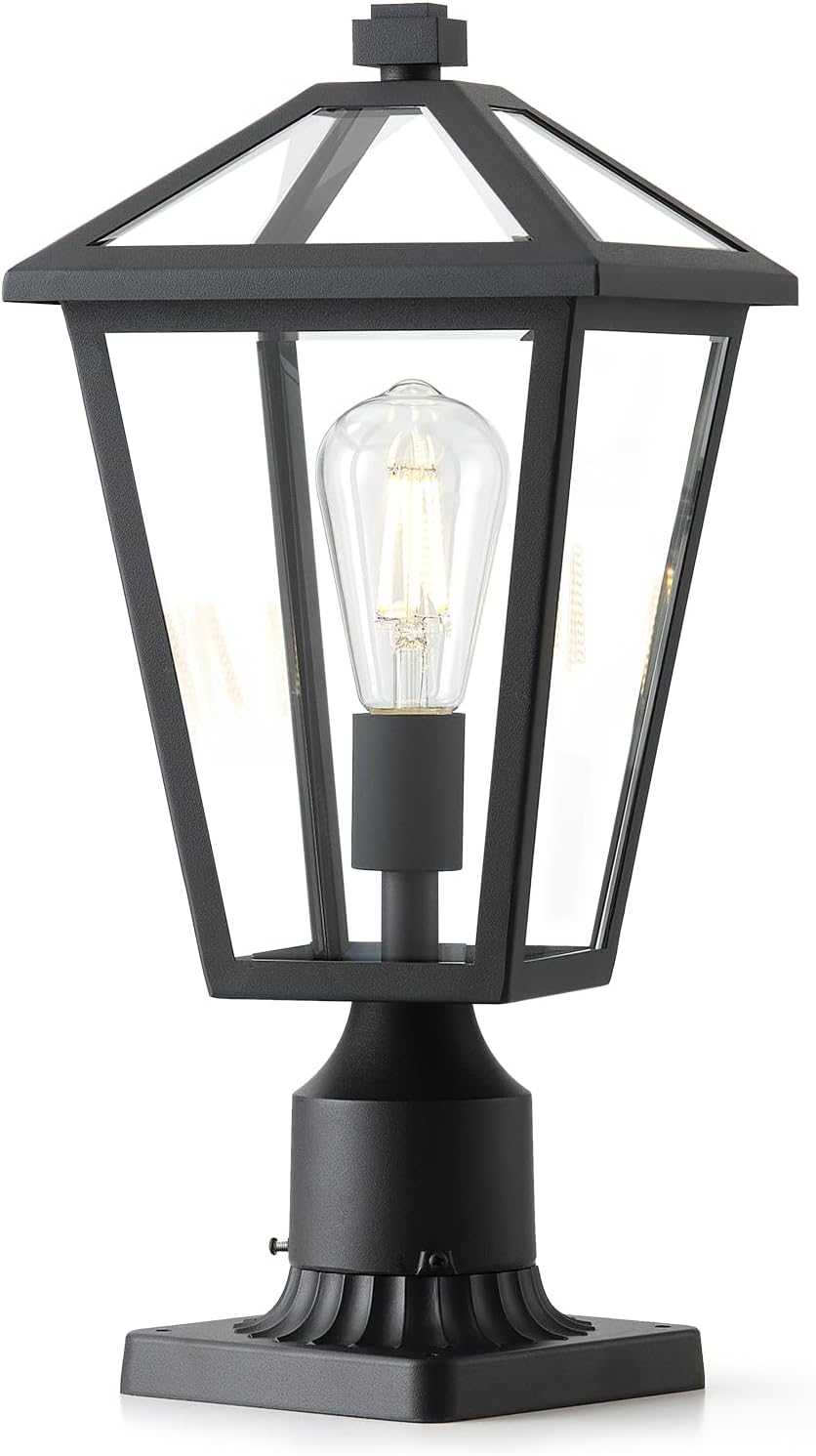 16.4in Outdoor Post Pole Light Modern Aluminum Exterior Pillar Lantern with C...