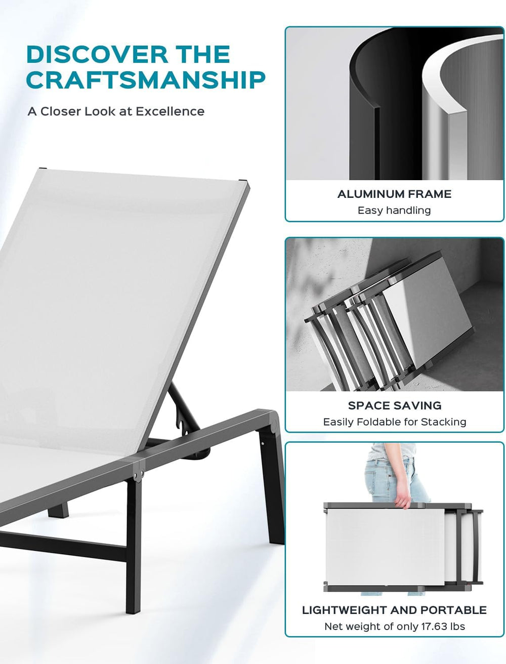 Ciokea Aluminum Chaise Lounge Ourdoor - Foldable & Assemble Free Outdoor ...
