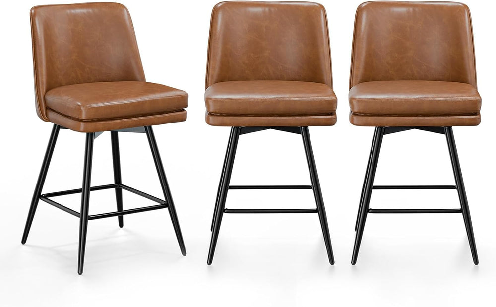 VINGLI 26" H Swivel Barstools Set of 3, PU Faux Leather Upholstered Coun...
