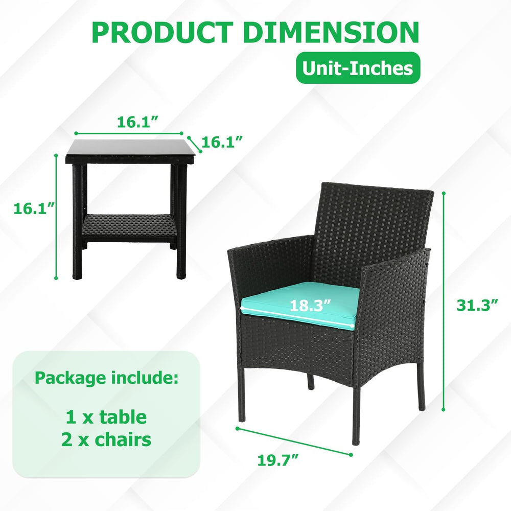 FDW 3-Piece Patio Furniture Set | Blue | Outdoor Wicker Furniture