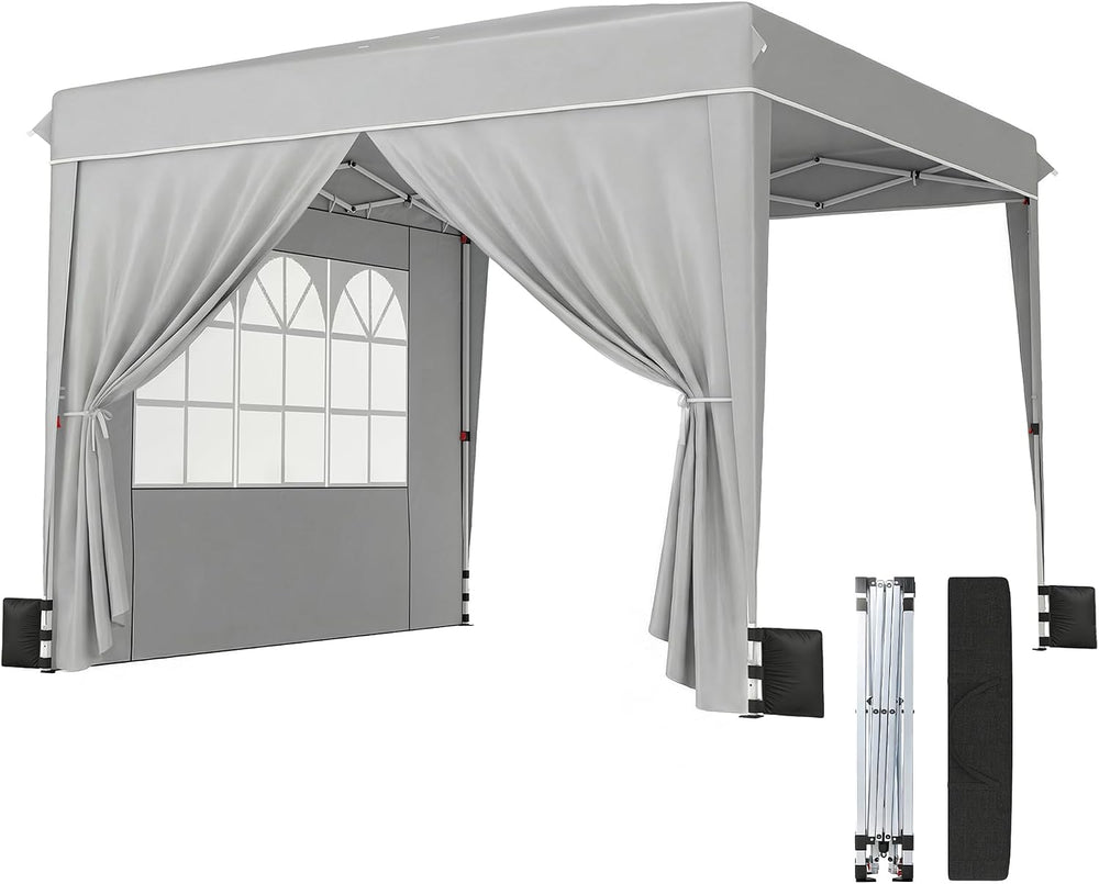 Outsunny 10 x 10 ft Pop Up Canopy Tent with Sidewalls UPF50+, Light Gray