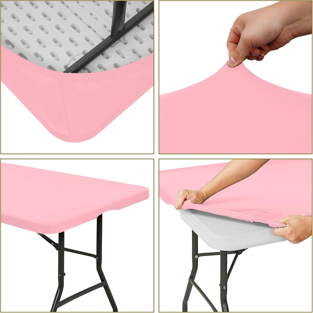 6 Pack Stretch Table Top Cap Cover, Pink, 30" x 72"