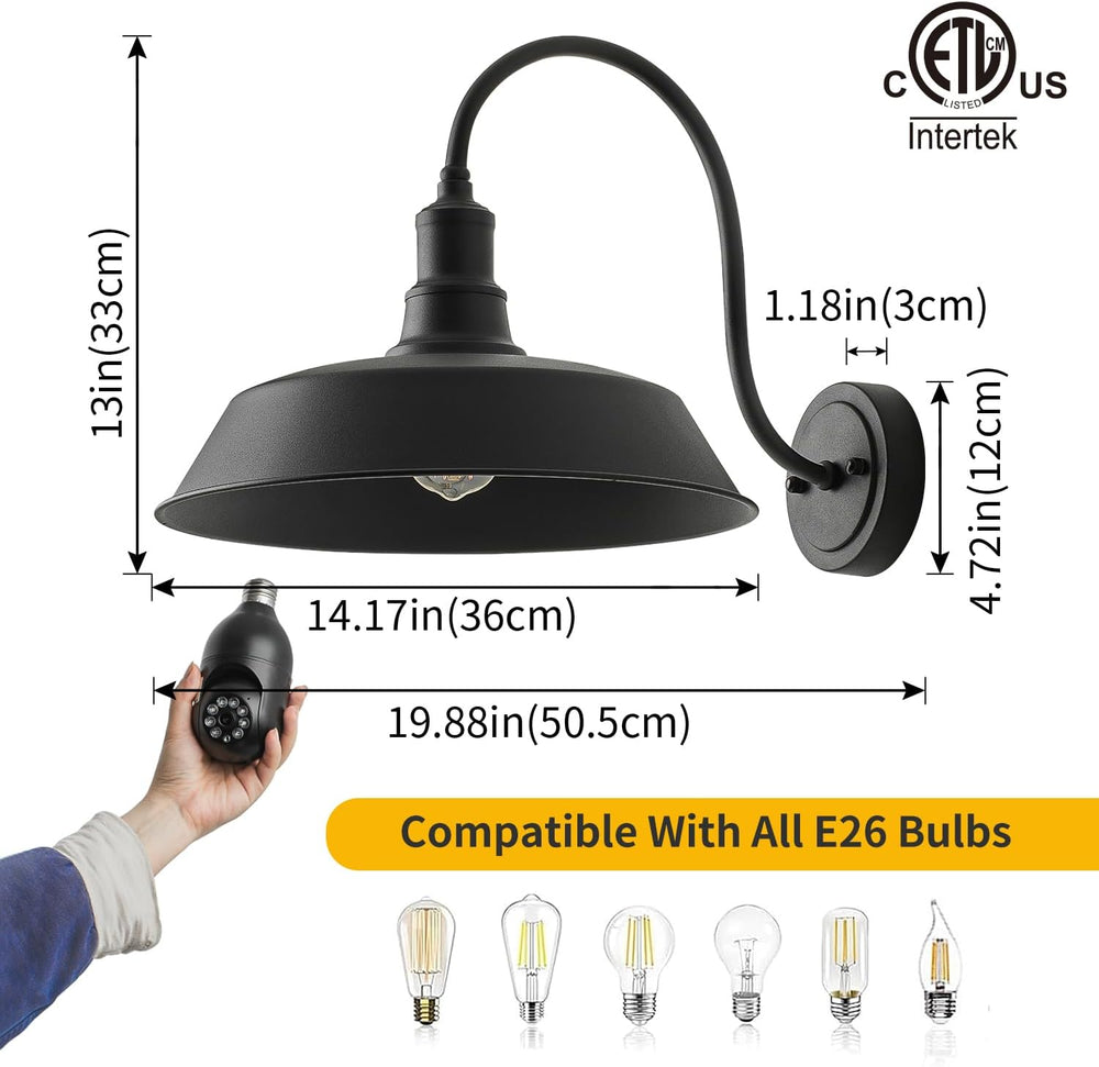 mirrea Farmhouse Outdoor Gooseneck Barn Wall Light, Matte Black, 14", 2 ...