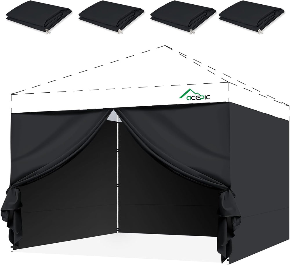 ACEPIC 10x10ft Sidewalls with Door for Canopy, Black(4PCS Sidewalls Only)