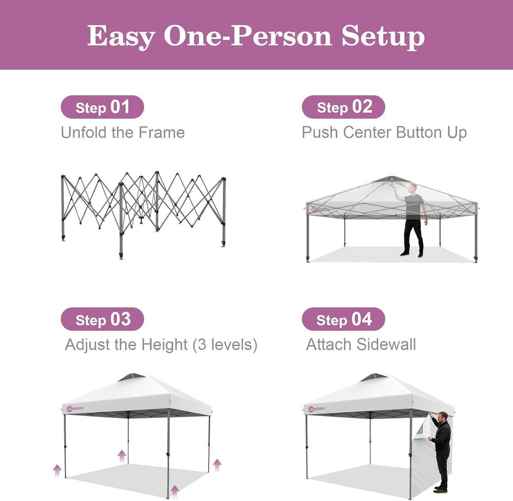 10x10 Pop Up Canopy with Sidewall, One Push Easy Setup, White