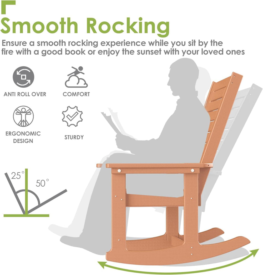 GREENVINES Oversized Outdoor Rocking Chairs Set of 4, HDPE Rocker, Teak