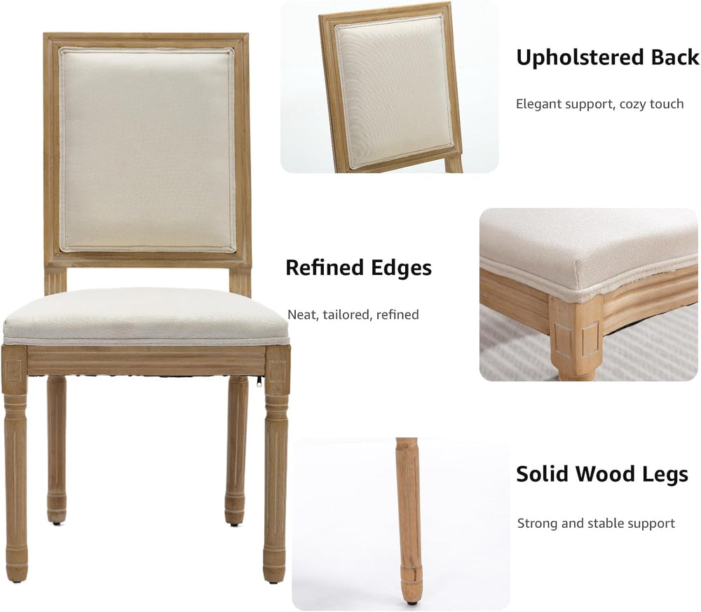 French Country Dining Chairs Set of 6, Beige Square Back Dining Chairs with L...