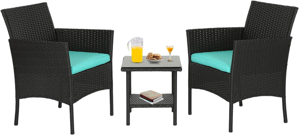 FDW 3-Piece Patio Furniture Set | Blue | Outdoor Wicker Furniture