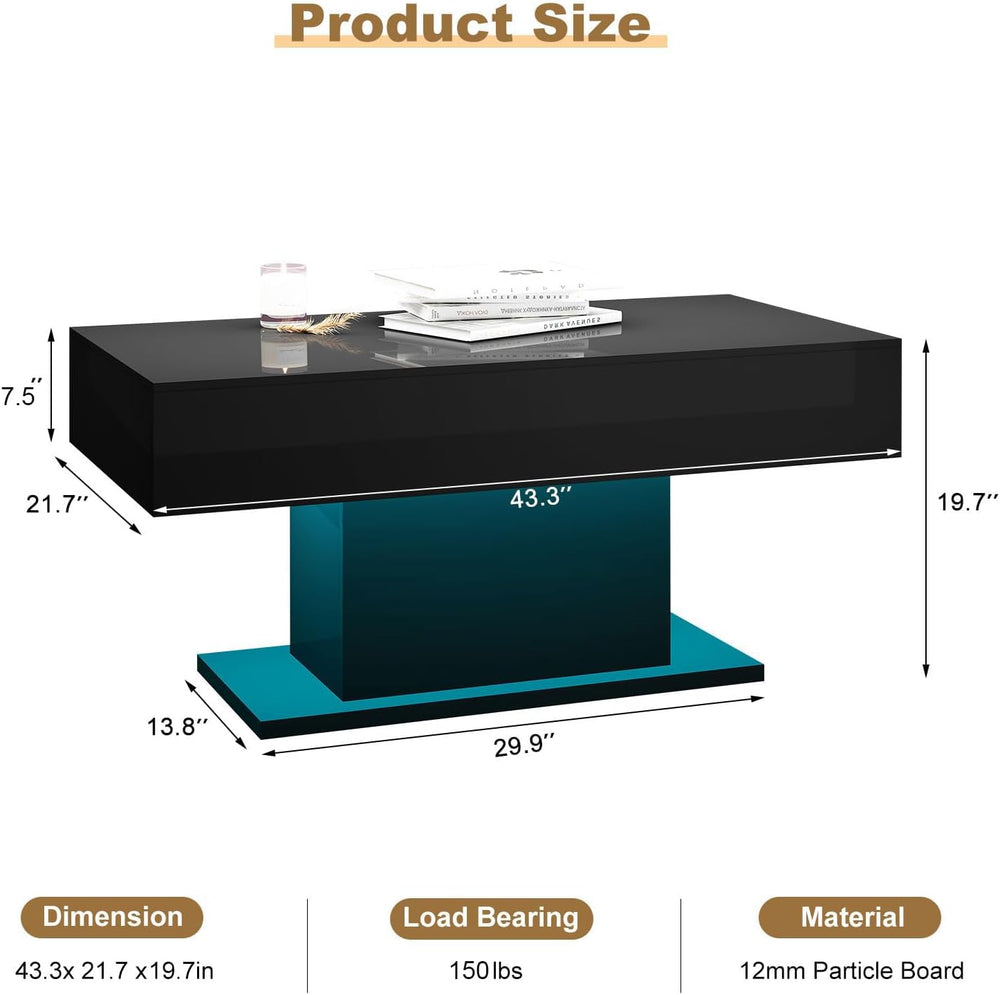 HedoAjim Led Coffee Table for Living Room, Living Room Table Rectangular Cent...