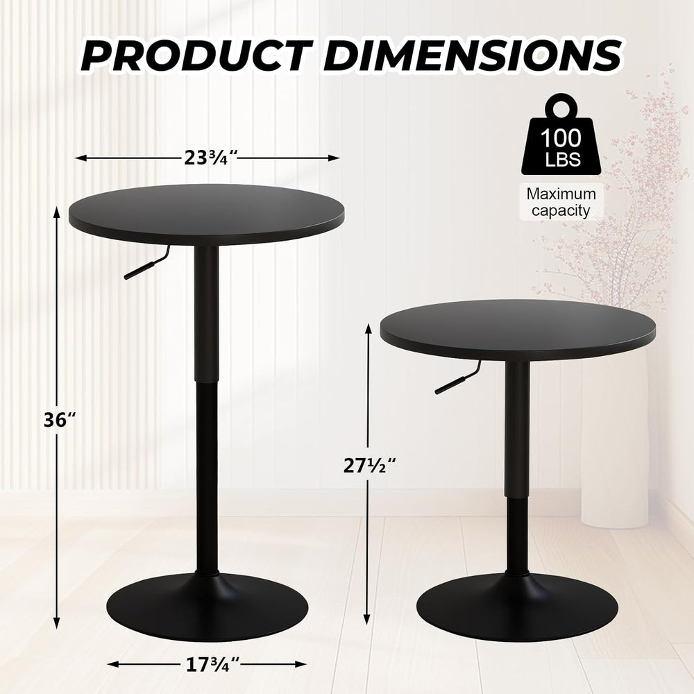 Furniliving Adjustable Height Pub Table 27''-36'', Round Cock...