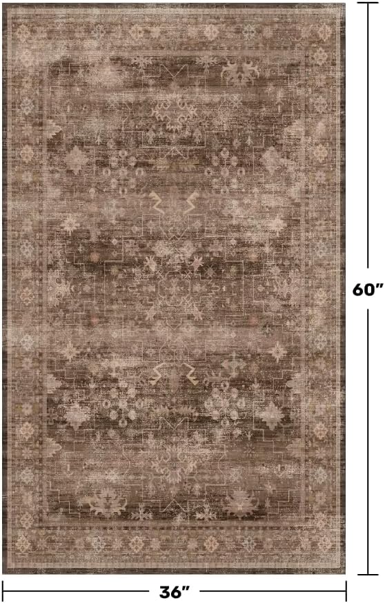 Boho Taupe Brown 3x5 Large Entryway Rug - Modern Vintage Traditional Eclectic...