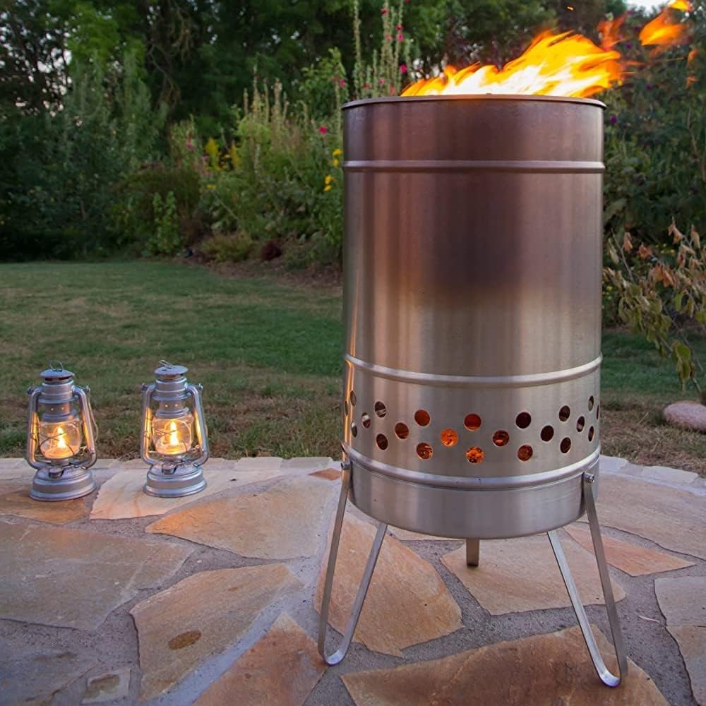 Feuerhand Fire Barrel Pyron, Stainless Steel Double-Walled Fire Pit for Yard ...