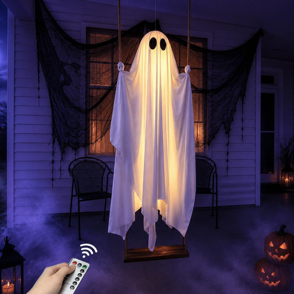 5FT Large Outdoor Halloween Decorations Swing Hanging Ghost for Porch, Yard