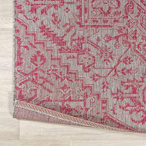 JONATHAN Y Boho Medallion Indoor Outdoor Area Rug 4X6 Light Gray/Fuchsia, Est...