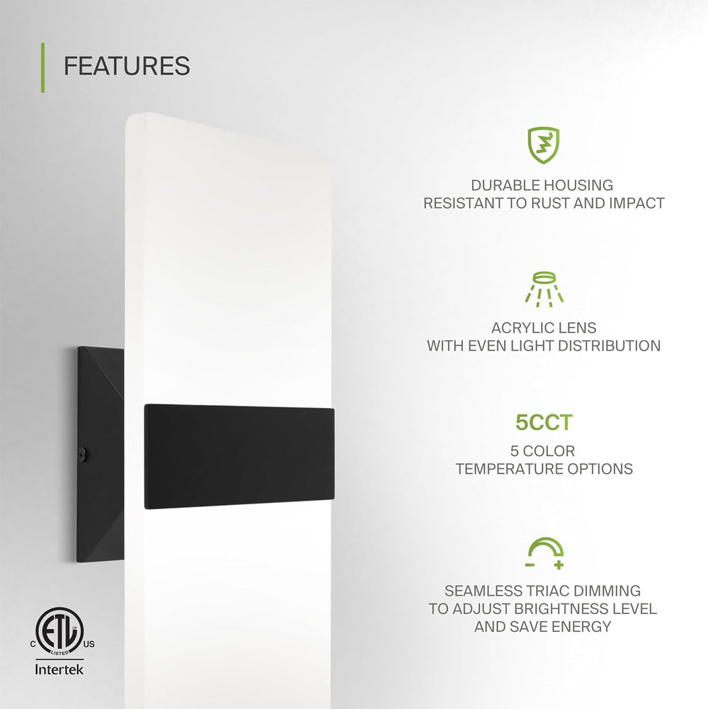 ASD 14 Inch Indoor LED Wall Sconce - 24W 2700K-5000K Dimmable Black Wall Scon...