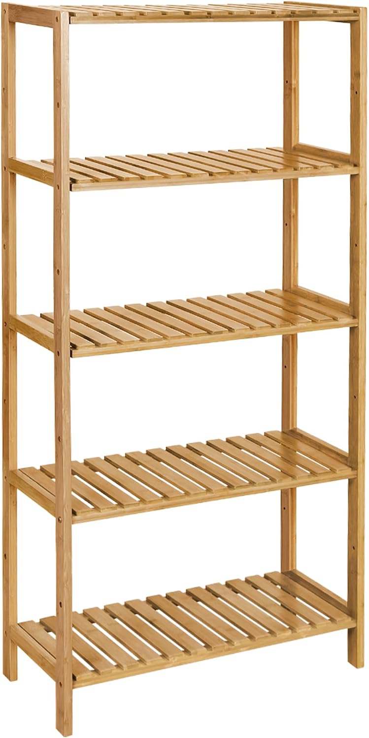 SONGMICS 5-Tier Bamboo Shelf, Freestanding Bathroom Storage Rack