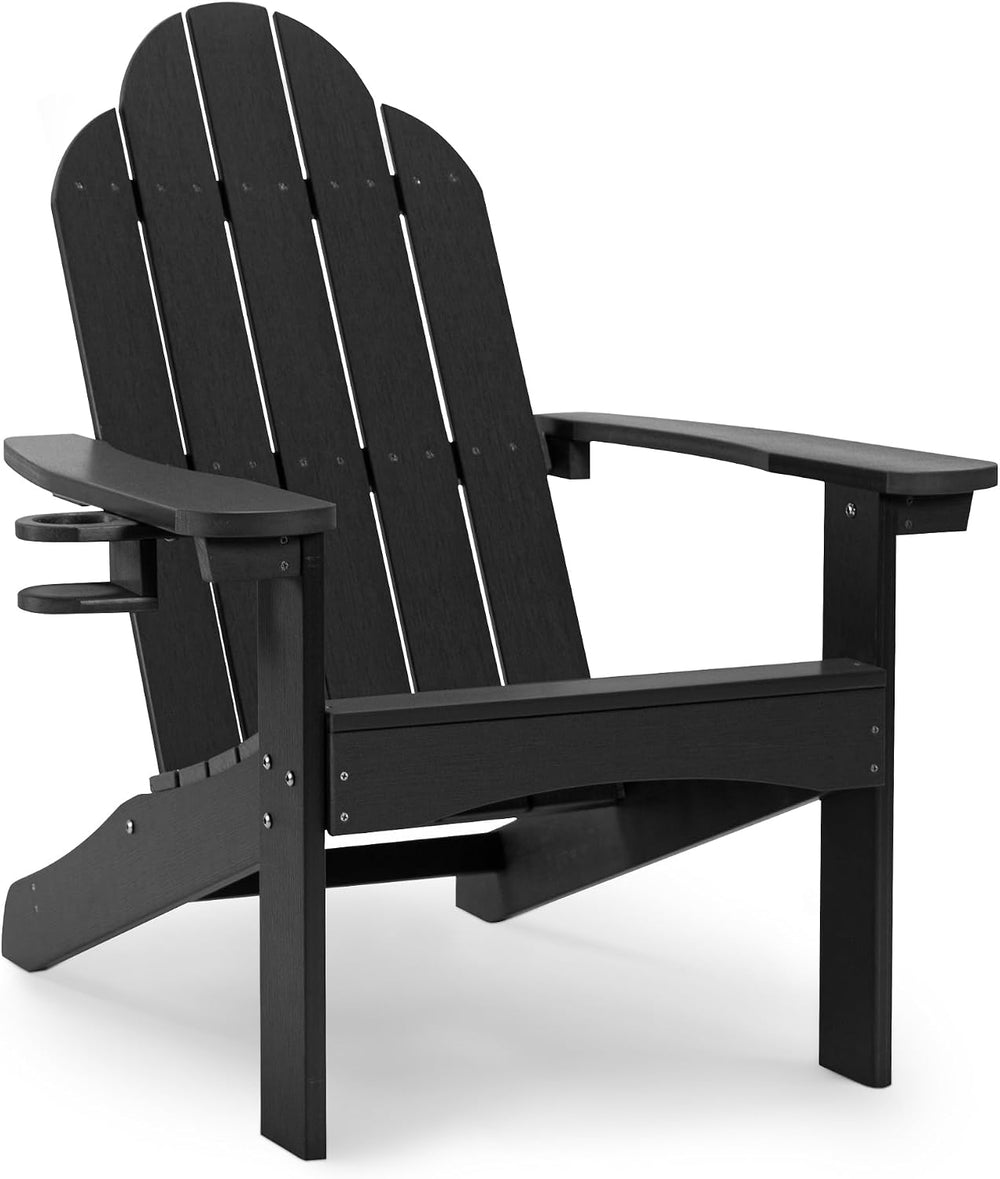 LUE BONA HDPS Outdoor Adirondack Chair, Cup Holder, Black