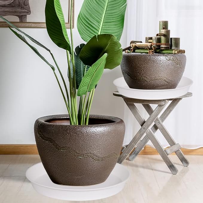 3 Pack of 26 inch Plant Saucer, 4.2" Depth Tray, Large Deep Garden Plast...