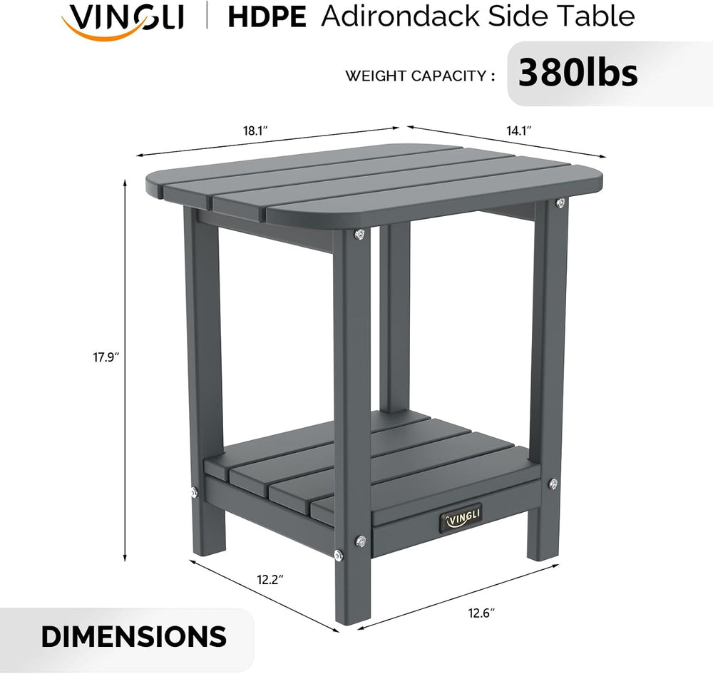 VINGLI Outdoor Side Table, 2-Tier HDPE Adirondack Side Table with Storage, We...