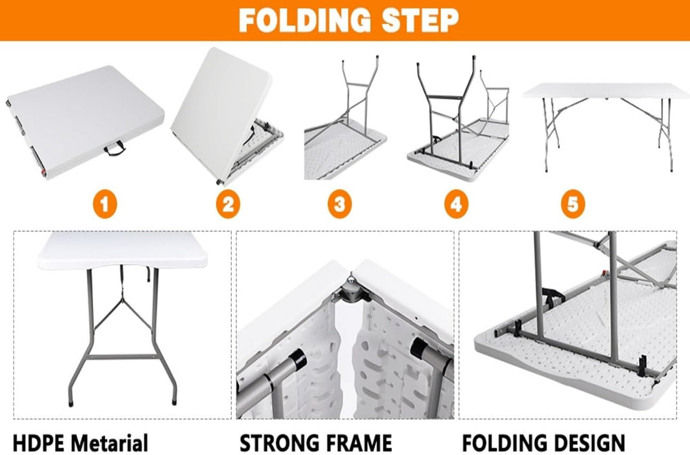 Folding Table 6ft Foldable Table with Built in Handle & Steel Legs / 6FT ...