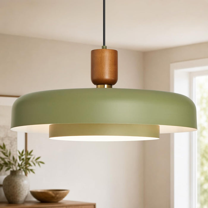 Mid Century Green Pendant Light: 20" 2-Tiered Lighting Over Kitchen Island