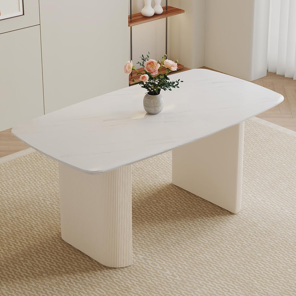 Ebullient White Dining Table, 67'' Modern Oval Dining Table for 4-8 P...
