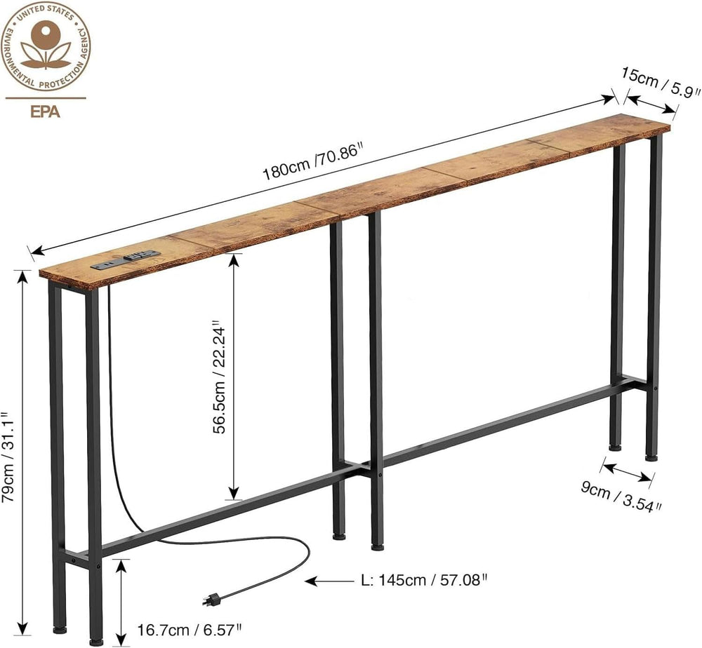 Keelian 70" Narrow Console Sofa Table with Power Outlets & 2 USB Ports