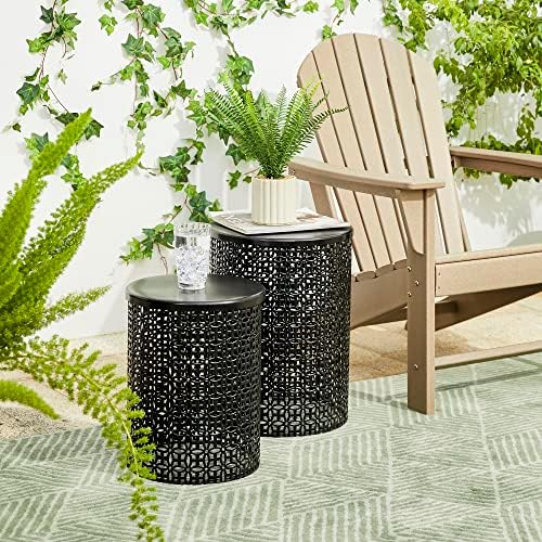 Glitzhome Outdoor Side Table Set of 2, Decorative Garden Stool for Patio Heav...