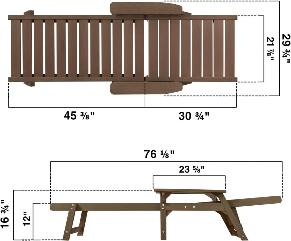 HDPE Outdoor Chaise Lounge Chair,5-Position Adjustable Set of 2,Brown