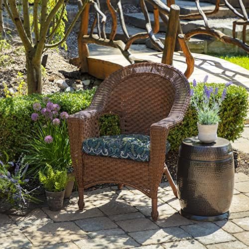 Arden Outdoor Tufted Wicker Chair Cushion, 2-Pack, 20x18, Blue Damask