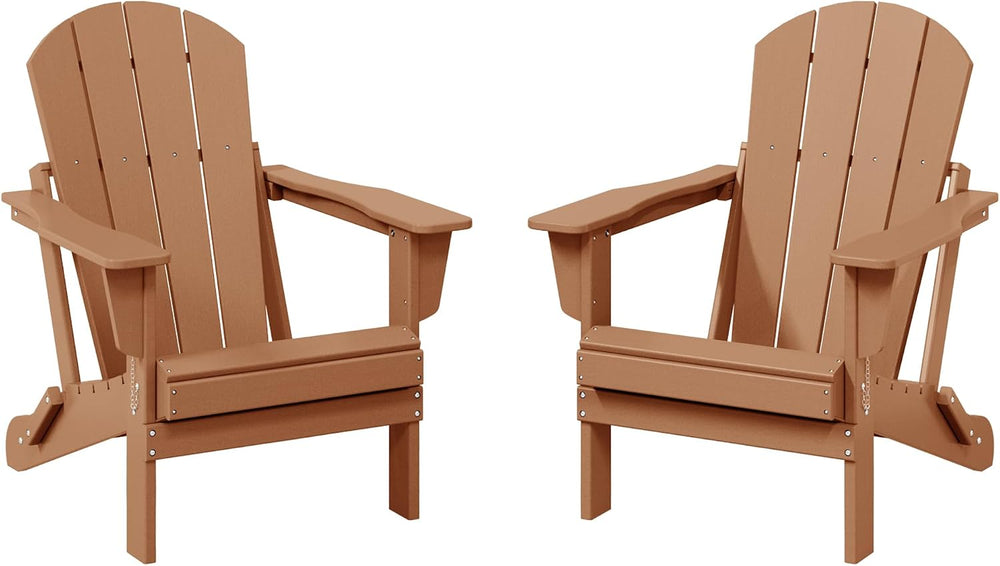 WestinTrends Malibu 2 Piece Set Outdoor Folding Poly Adirondack Chair, Teak