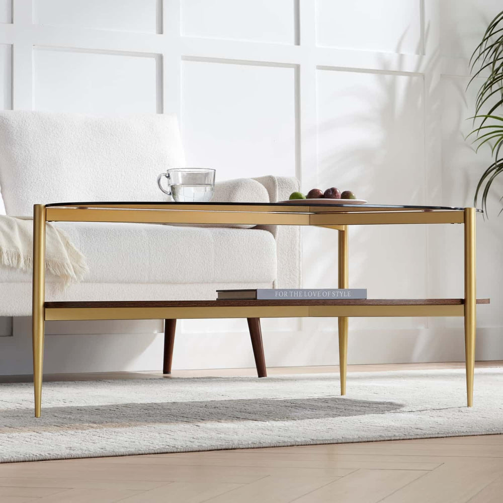 LumFurn Oval Glass Coffee Table, Mid-Century Modern Design, L43 x W21 x H17 i...