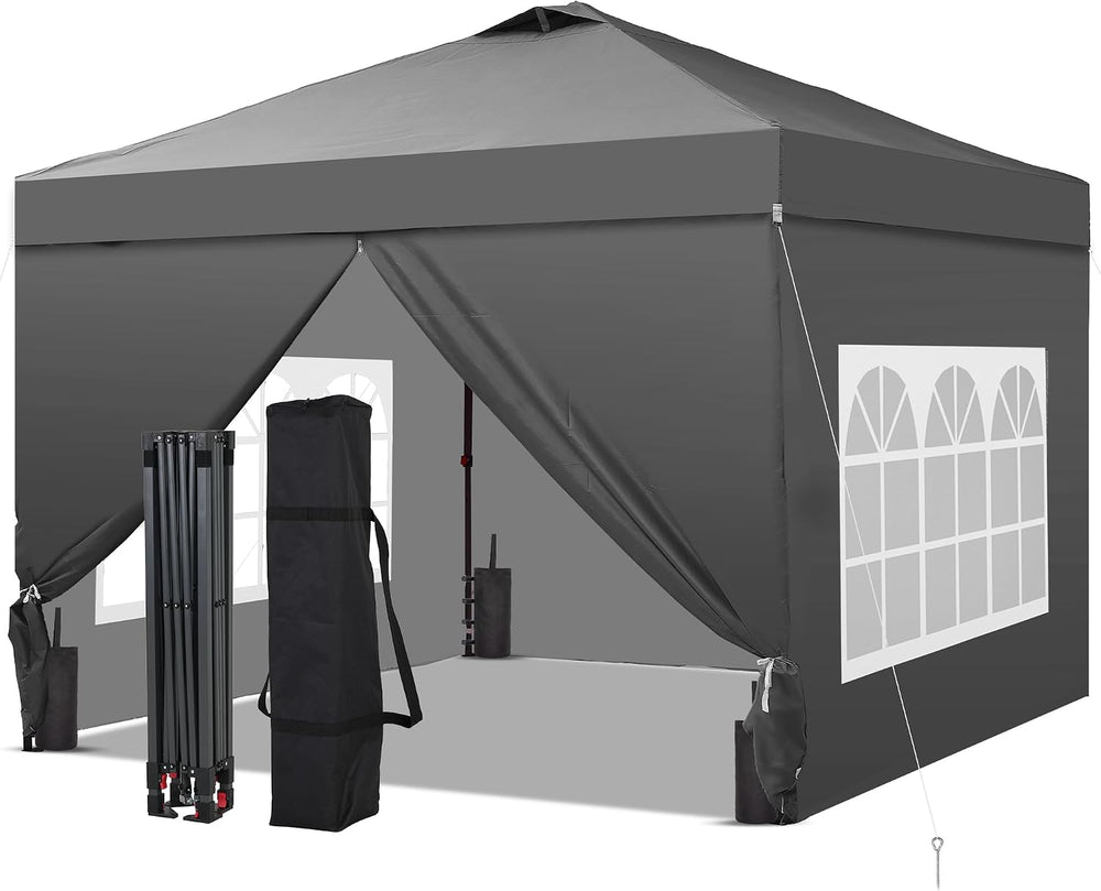 GDY 10x10 Pop Up Canopy Tent with 4 Sidewalls, Easy Set up, Outdoor Silver Co...