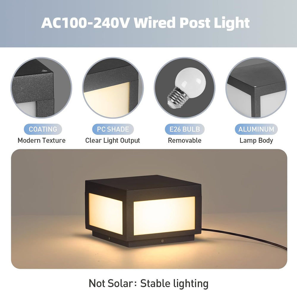 Outdoor Post Light Hard Wired, 9.84" Pillar Lights Waterproof