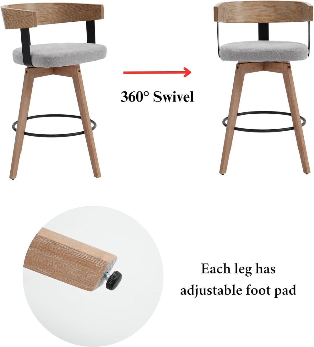LukeAlon 26" Seat Height Swivel Linen Counter Stools Set of 3, Grey