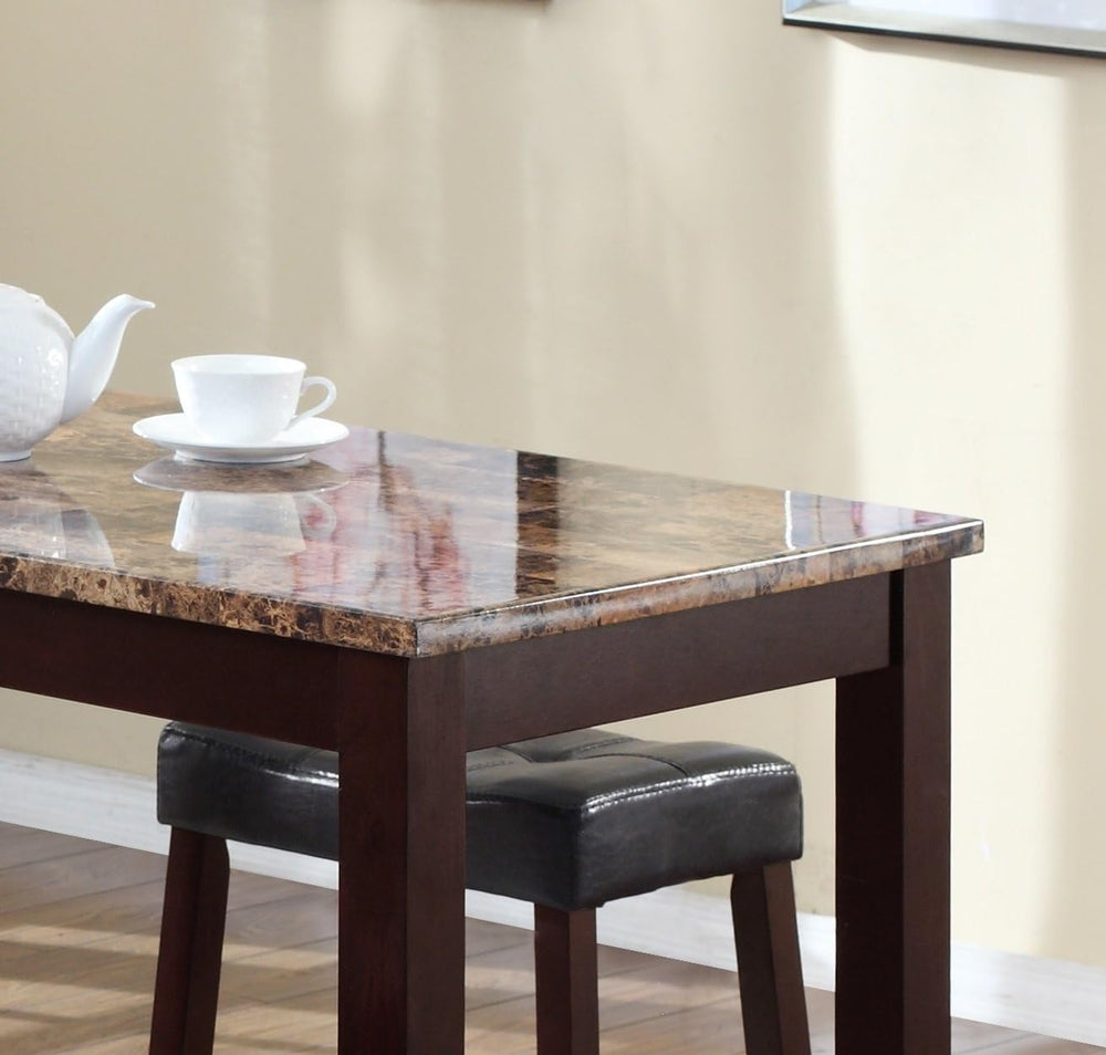 Roundhill Furniture 3-Piece Counter Height Glossy Print Marble Breakfast Tabl...