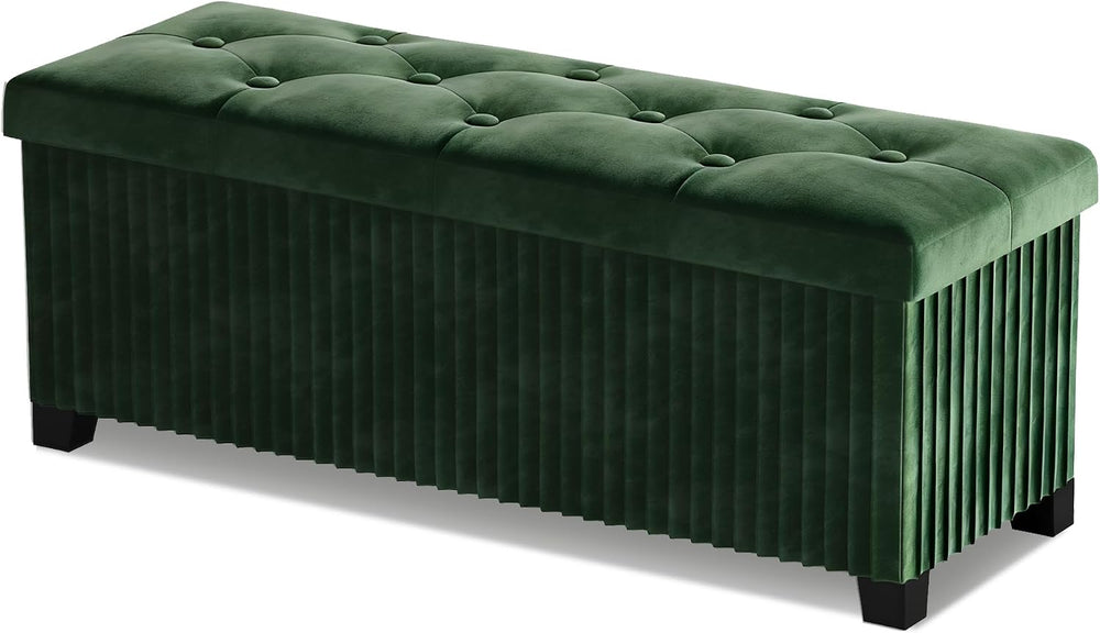 LITZFUR 43 Inches Storage Ottoman Bench, Velvet Foot Rest Stool, Green
