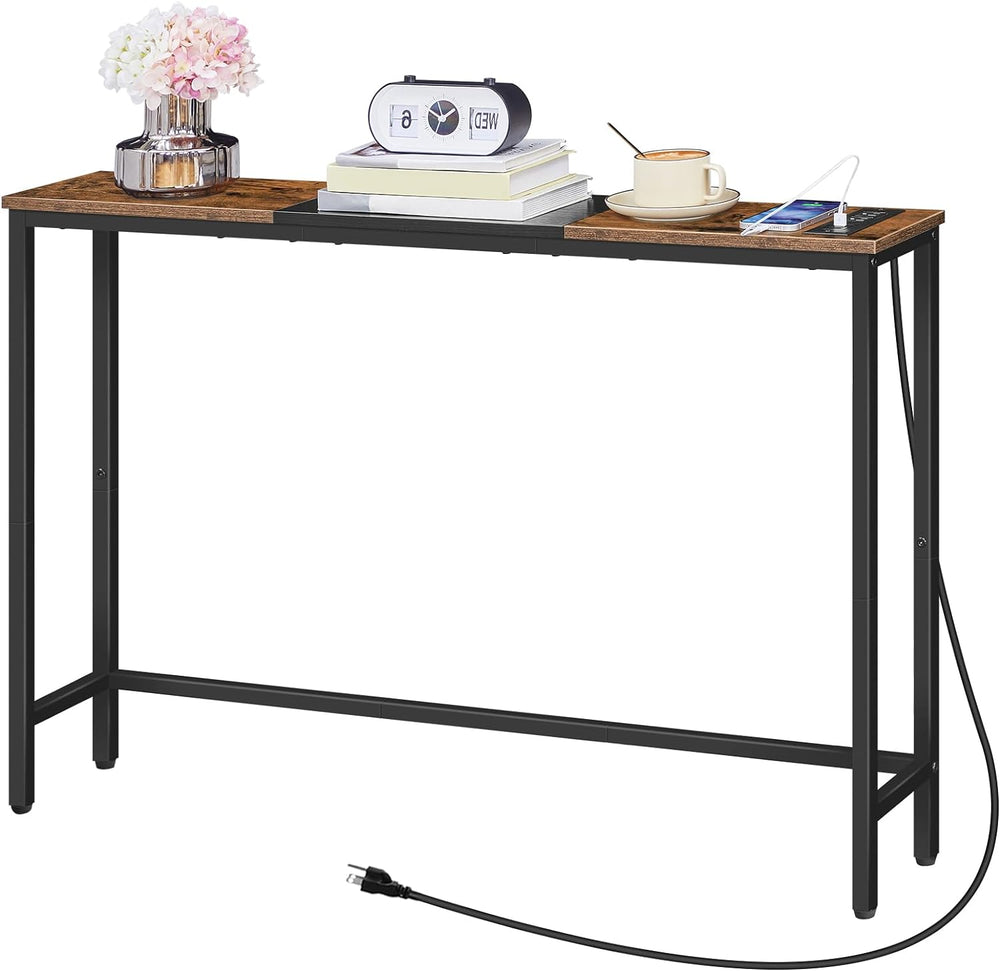 HOOBRO Narrow Console Table with Power Outlets, 44.9 Inches Sofa Table, Slim ...