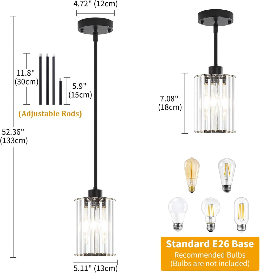 Black Pendant Lights Kitchen Island Modern Crystal Hanging Pendant Light
